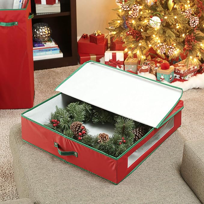 Household Essentials Christmas Wreath Storage Container, 24 Inch Holiday Wreath Storage Box with Handles, Sturdy Sides, Keeps Wreaths Free of Dust and Pests in Storage