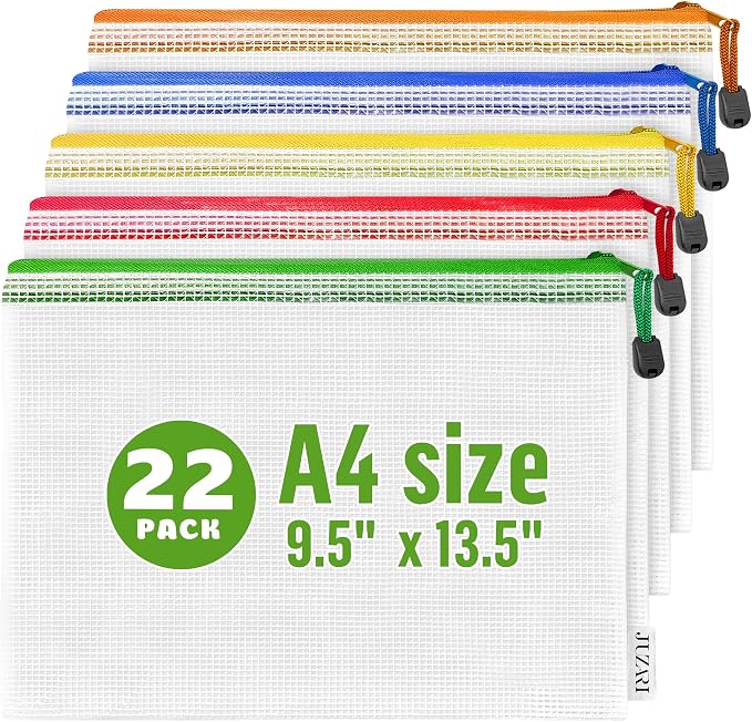 22 Pack Mesh Zipper Pouch Bags 9x13 inch - Clear Mesh Bags Letter Size - Plastic Zipper Pouches - Game Bags - Zip Bags - Board Game Storage - Puzzle Storage - Pouch for Organizing