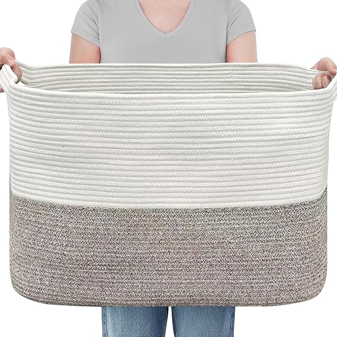 MEGASKET XXXXL Rope Basket for Blankets, 25" x 16" x 16"(108L) Rectangle Blanket Basket Living Room, Extra Large Wicker Woven Blanket Pillow Storage Basket, Kids Dog Toy Basket Storage Bins Organizer