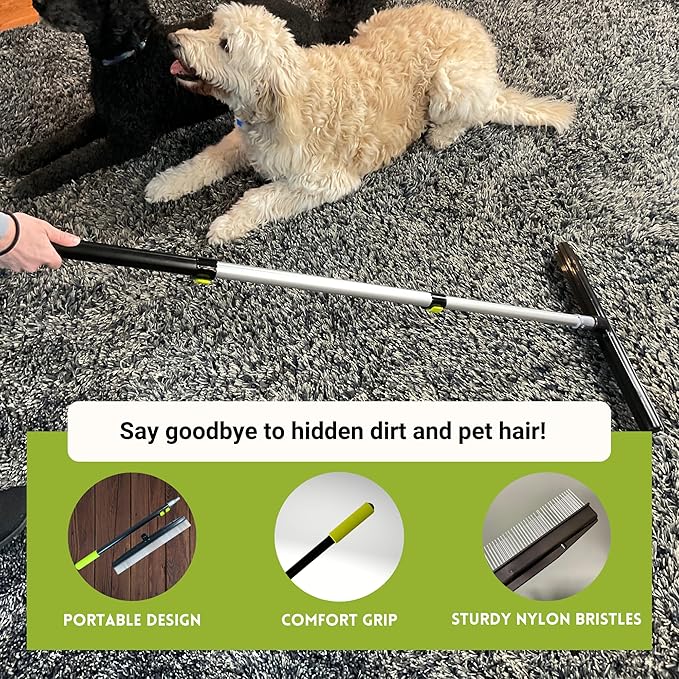 Small Room Groom Carpet Rake, 11" Handle, Portable Carpet Brush for Pet Hair, High Pile Rugs, Stairs, Furniture & Artificial Turf, Compact Groomer Tool