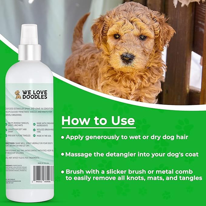 We Love Doodles Small Slicker Brush & Lavender Detangler Spray Pack - Dog Leave-in Conditioner for Reducing Mats, Knots & Tangles, Dematting & Conditioning Grooming Kit, 16 oz
