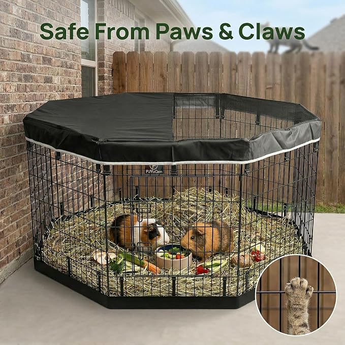 PJYuCien Octagonal Playpen Top Cover for 24" Side Metal Pet Pen, Black | Cozy Den for Puppy Small Animals, Half Mesh Half Oxford with Silver Coating, Predator & Weather Protection, Snap Hooks