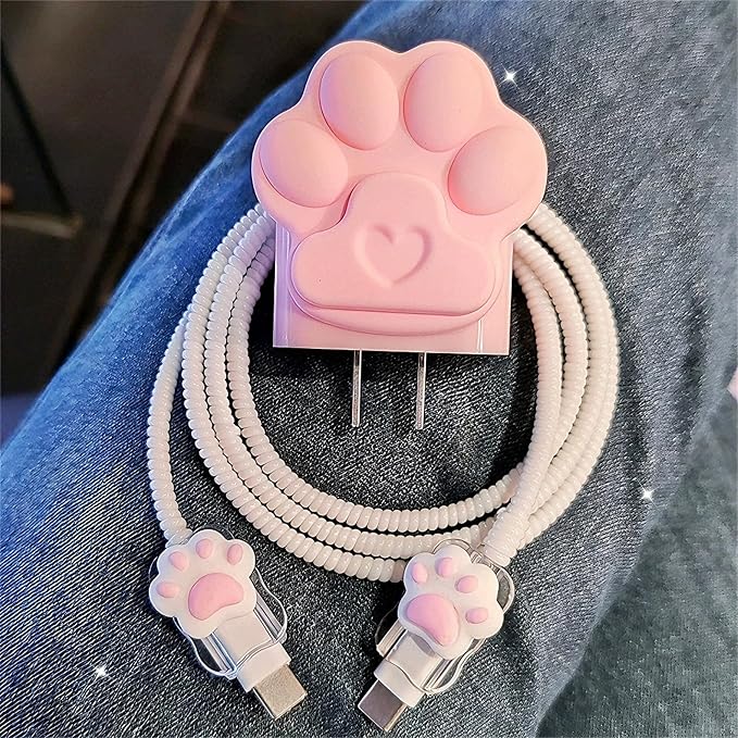 DIY Charger Cover for iPhone Cord Protector with Cat Paw Design,Soft Girly Kawaii Cat Claw Charging iPhone Charger Protector iPad Charger Protector Cute Cable Saver for iPhone 18W/20W Charger-Pink