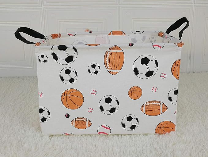 Storage Gift Shelf Basket Storage Bin, Nursery Basket Organizer Box for Room Deco With Handles (Basketballs)