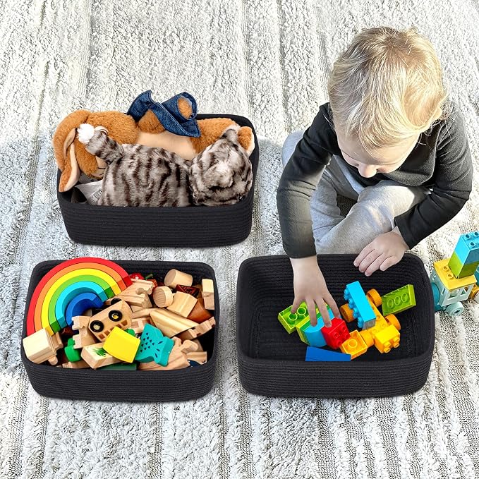 Goodpick 3-Pack Boo Storage Baskets for Closet Organizing, 11 x 7 x 4.5 in | Woven Baskets for Closet Fit Bedroom Lving Room, Large Baskets for Gift Empty, Dog Toy Basket for Pets,Black