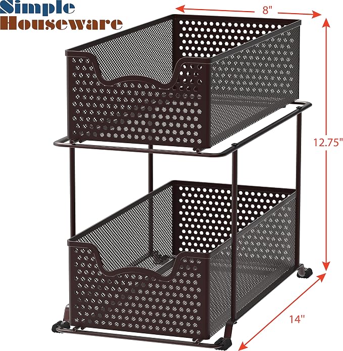 Simple Houseware 2 Tier Sliding Cabinet Basket Organizer Drawer, Bronze