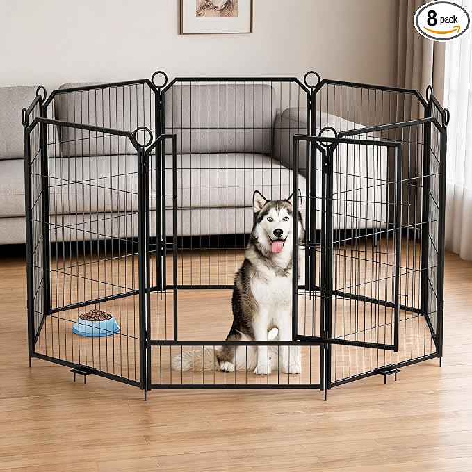 Small Dog Playpen Indoor, 40 Inch 8 Panels Metal Pet Playpen with Door, Portable Foldable Puppy Fence for Indoor Outdoor Use, Yard, RV Camping, Training Pen, Expandable Exercise Enclosure