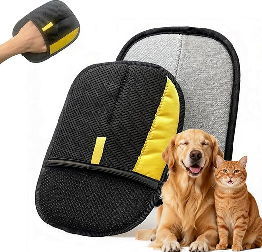 Pet Hair Removal Glove for Dogs & Cats, Reusable Magic Brush Electrostatic Pet Hair Remover Tool for Couch, Carpet, Clothes, Newly Upgraded (Black-Yellow Large 1-Pack)