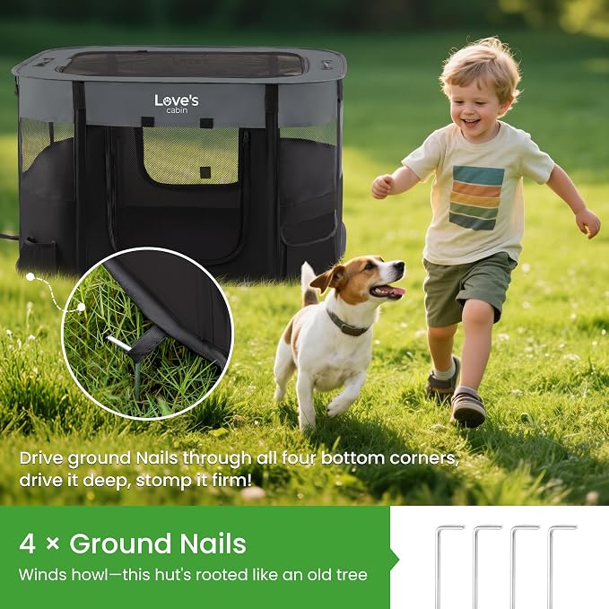 Love's cabin Pet Puppy Dog Playpen, Small Dog Tent Crates Cage Indoor/Outdoor, Portable Exercise Playpen for Cat, Foldable Pop Up Dog Kennel Playpen with Carring Case (S, Grey)