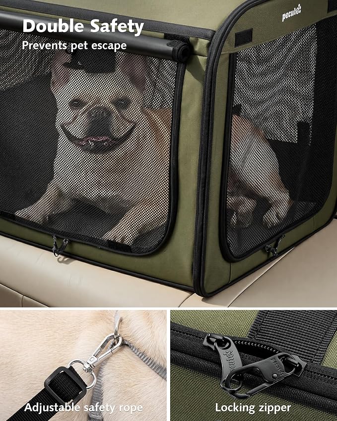 Dog Car Carrier Light Weight 24×17.7×20.5in, Foldable Dog Carrier, Green | Easy to Assemble, Portable and Breathable Pet Carrier, Suitable for Indoor and Outdoor Use, Dog Travel Crate with Curtain