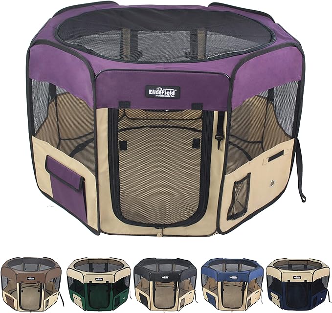 EliteField 2-Door Soft Pet Playpen for Dogs and Cats (2-Year Warranty) | 600D Fabric, Washable Floor Mat & Top Cover, Indoor/Outdoor, Carrying Bag, Ground Stakes, Zipper Locks