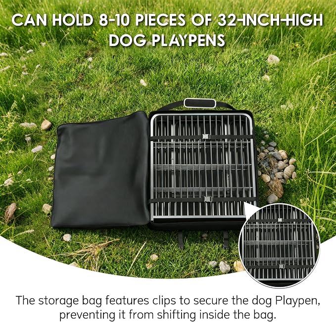 Dog Playpen Storage Bag - Fits 32" H 8 Panels & 9 Stakes, Heavy Duty 1680D Oxford + Shockproof Pearl Cotton, Ideal for RV Trips & Camping