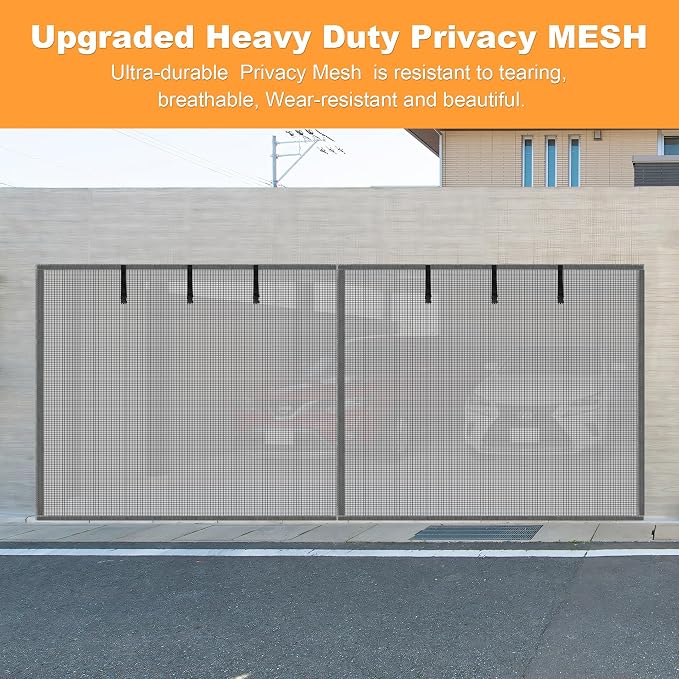 Privacy Garage Door Screen Blackout for 1 Car Garage-8x8FT Privacy Silver Grey Heavy Duty Magnetic Garage Screen, Hands Free, Magnetic Privacy Garage Screen Door