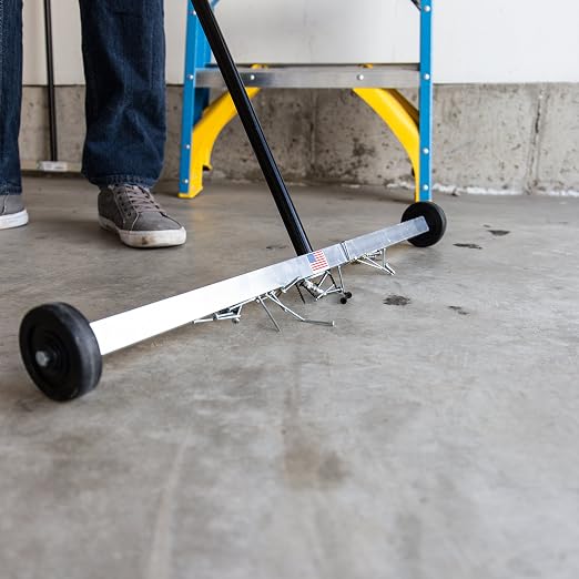 Master Magnetics Magnet Sweeper, 27” Wide Push-Type Mini Magnetic Broom with Wheels, Industrial Pick-Up Tool for Nails, Screws, and Metal Debris, 07265