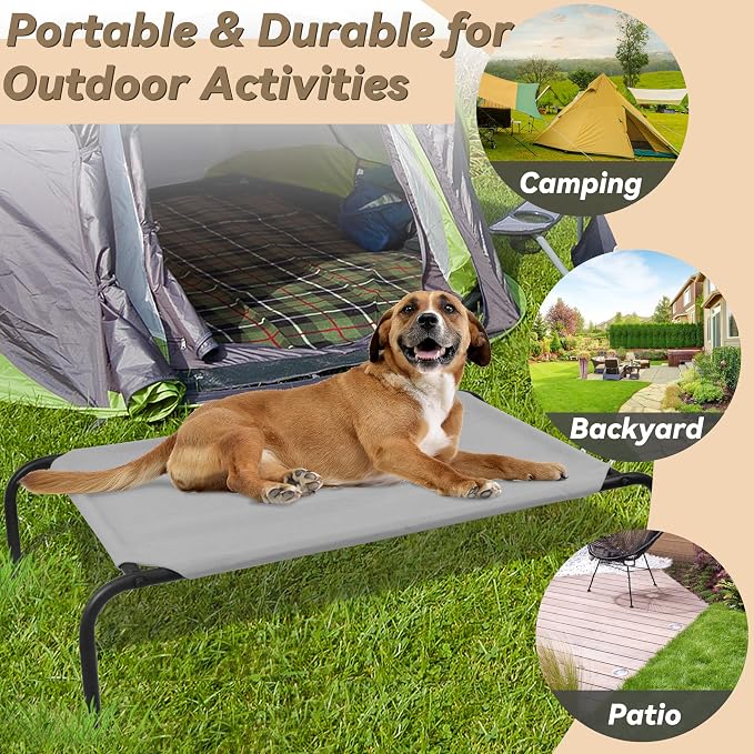 Heavy Duty Steel-Framed Portable Elevated Pet Bed, Elevated Cooling Pet Cot, 43.5" L x 25.5" W x 7.8" H(M, Grey) | Dog Cot Bed with Sturdy Steel Frame for Indoor Outdoor Use, Non Slip, Easy to Clean, 43.5 Inches, Gray