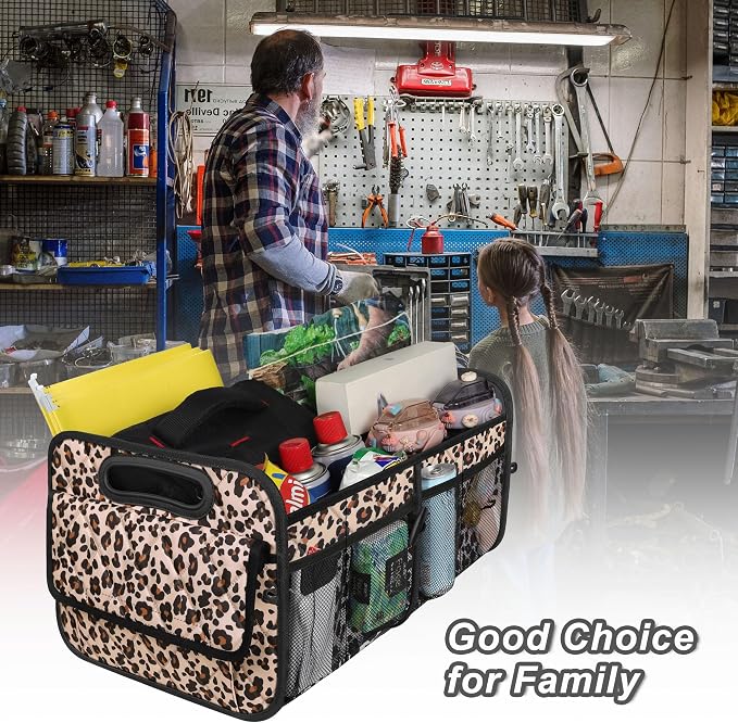 Deosk Trunk Organizer and Storage with Reinforced Handles,Car Accessories for Women/Men 50L Waterproof Polyester Trunk Organzier for Car/SUV/Minivan/Truck(Medium,Leopard print)