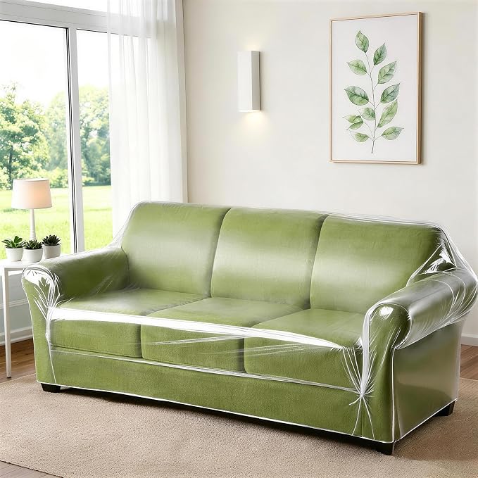 KEBE Clear Thicker Plastic Couch Cover for Pets, Heavy Duty Waterproof Shield Cat Dog Scratch Proof Protector Plastic Cover for Couch, Non-Slip Sofa Slipcover for Storage and Moving