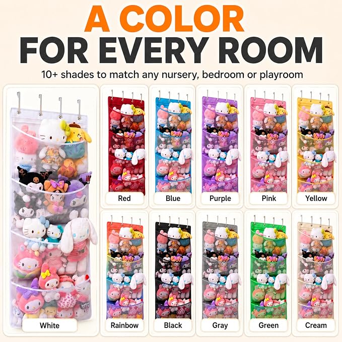Honeyera The Original Stuffed Animal Storage (Patented) - Over Door Organizer for Stuffies, Baby Ideas Holder, Toy Plush Hammock Hanging Net Big Girls Toddler Large Bag Animals Stuffy Behind
