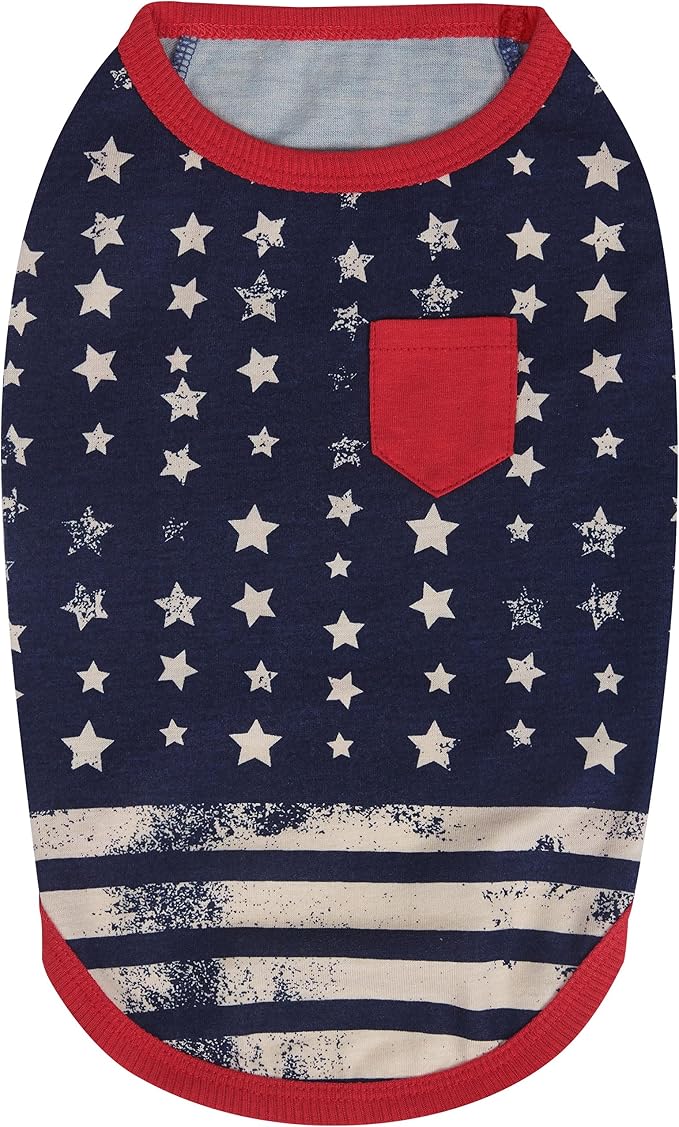 Blueberry Pet Pack of 2 Soft & Comfy Patriotic Spirit USA Stars Stripes American Flag Cotton Blend Dog T Shirts, Back Length 16", Clothes for Dogs