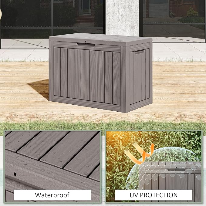 50 Gallon Outdoor Storage Box, All-Weather Resin Deck Box Outdoor Waterproof with Lockable Lid for Patio Cushions, Package Deliveries, Garden Tools, Pool Supplies, Grey