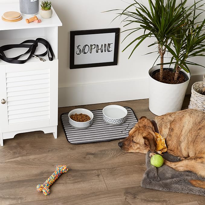 Bone Dry Machine Washable, Ultra Absorbent Pet Mat, 12x18, Gray Stripe (Pack of 2)