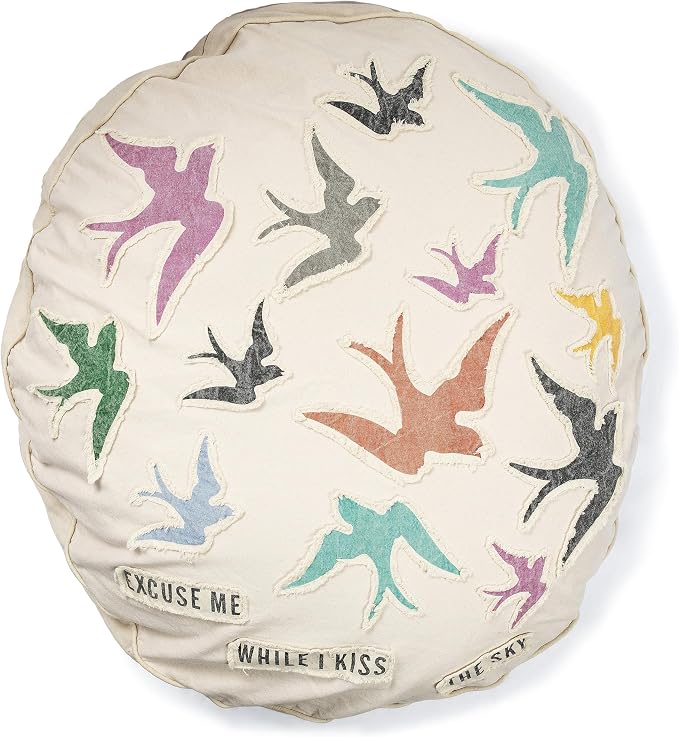 Sugarboo Excuse Me While I Kiss The Sky Dog Bed, Washable Cream Floor Mattress for Medium to Small Sized Pets, Stylish Boho Farmhouse Dog Bed - 33” Diameter