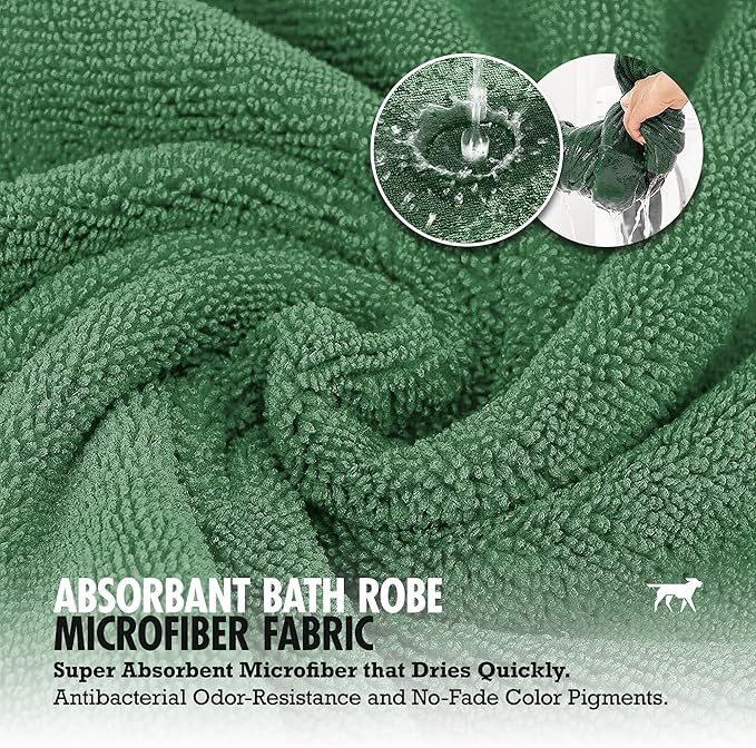 Tuff Pupper Fast Drying Dog Bath Robe | 800 GSM Plush Dog Towel Bathrobe/Dressing Gown | Super Absorbent Pet/Puppy Bathrobe | Adjustable Hood & Belly Strap | Super Soft | Fast Drying (M, Green)