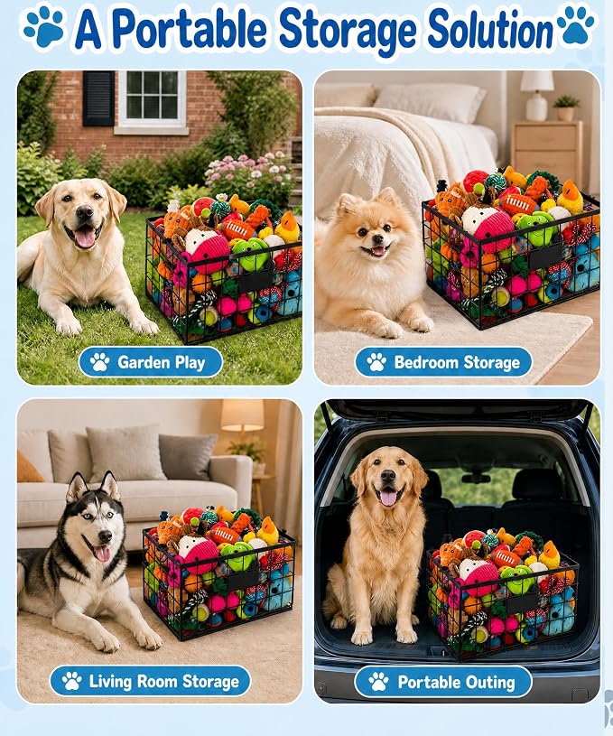 Dog Toy Basket, Storage Bin for Pet Toys, Organizer for Dogs (Black, Large)