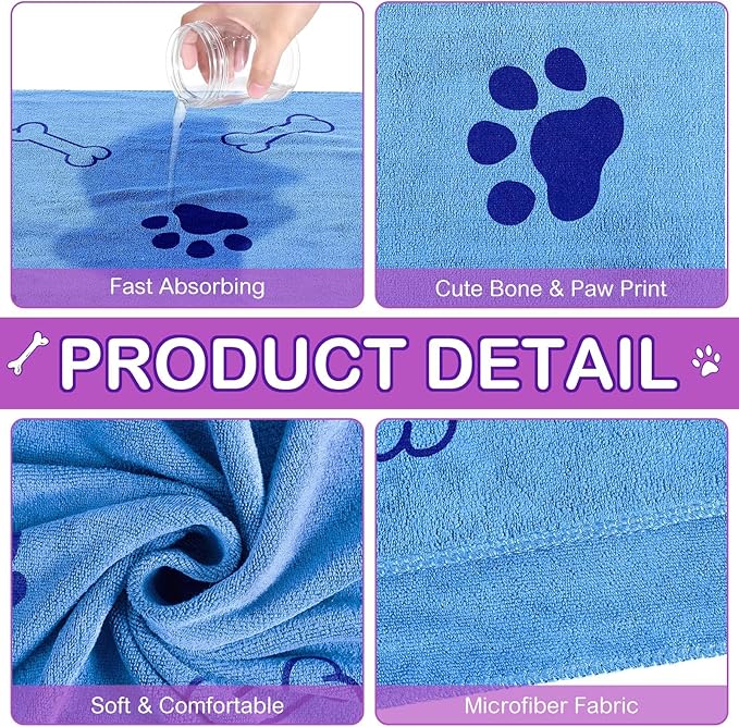 Chumia 8 Pcs Dog Towels for Drying Dogs Cats Pet Towels Bulk Puppy Microfiber Fast Drying Paw Bath Bathing Supplies Absorbent for Medium Pets(18 x 28 Inch,Dog Paw and Bone,Classic Color)