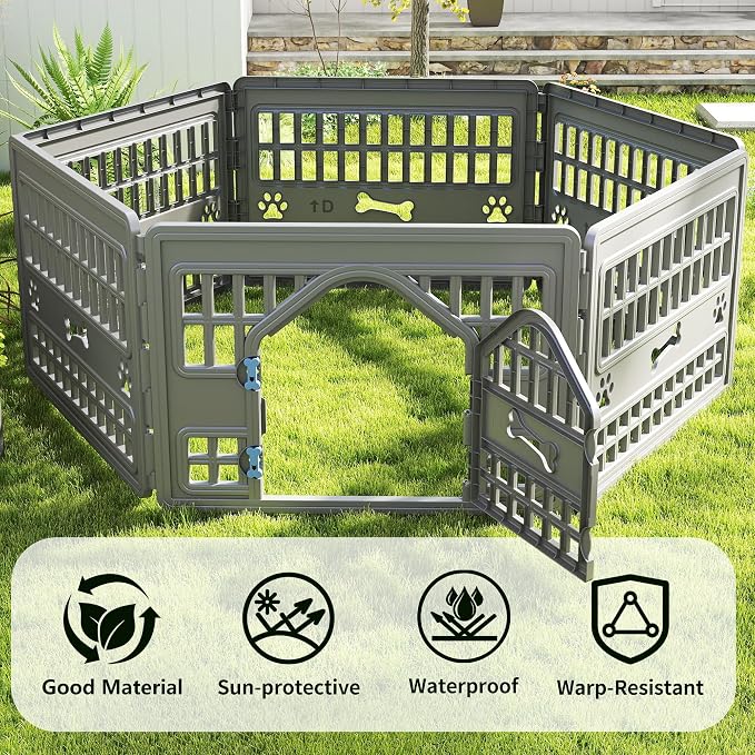 Dog Playpen Indoor,Puppy Playpen Fence Outdoor,Easy Assemble,Fold It Down,Grey Blue(4-Panel 34 * 34 * 24 inch)