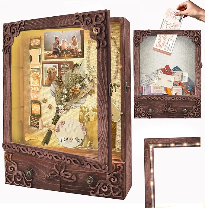 11x16 Wedding Memorial Shadow Box Frame with Shelves, Brown