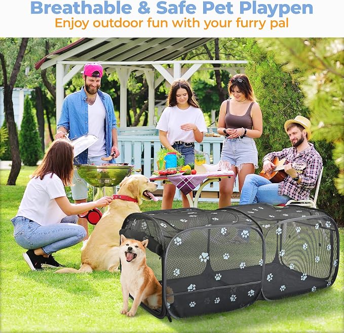 2-in-1 Dog Playpen 58''Pop Up Cat Pet Playpen, Assembly-Free Indoor Outdoor Kitten Enclosure, Breathable Cat Cage Portable Puppy Tent Crates,Spacious Kennel for Small Animals, No Confinement Feel(M)