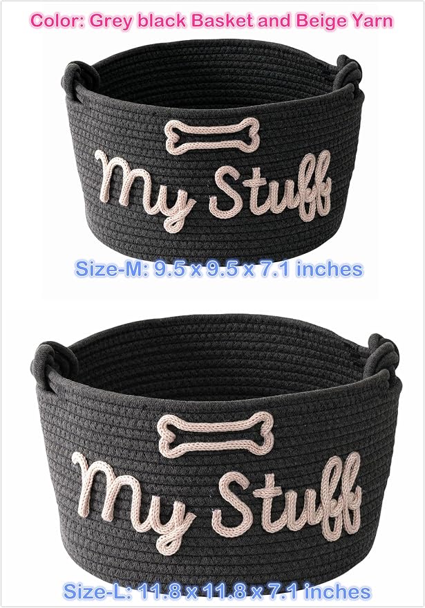 JUPPE Pet Dog Basket with Personalized Name, Dog Toys Storage Organizer Custom Cotton Rope Basket Nursery Decor (Pet Basket)