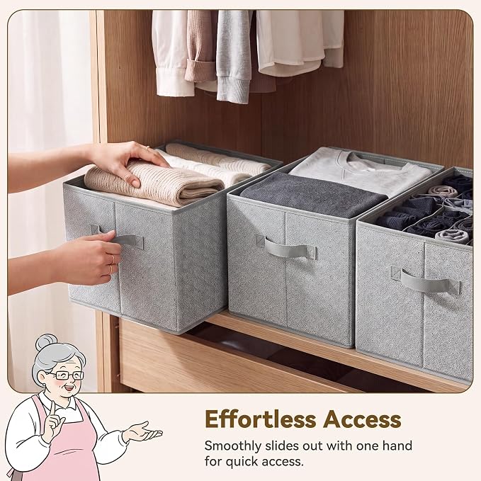 GRANNY SAYS Closet Storage Bins with Handles, Gray, Large, 3-Pack | Storage Baskets for Organizing, Fabric Storage Bins with Handles, Clothing Storage Containers for Wardrobe