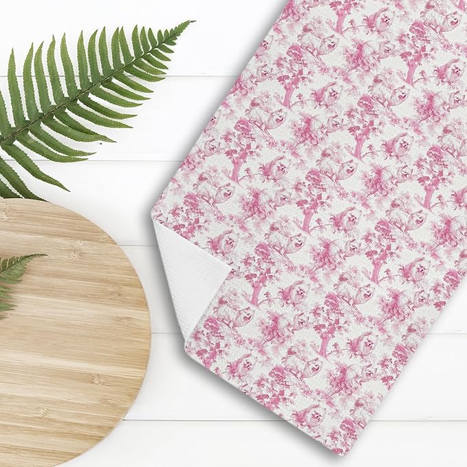 Pomeranian Dog Gifts for Pink Chinoiserie Floral Decor Kitchen Towels，Pink Pomeranian Dog Print Grandmillennial Decorative Dish Tea Towels for Kitchen Bathroom,16x24 Inch