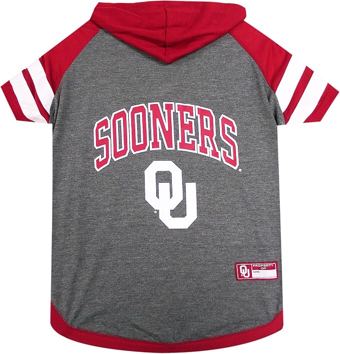 NCAA Oklahoma Sooners Hoodie for Dogs & Cats, X-Small Collegiate Licensed Dog Hoody Tee Shirt. Sports Hoody T-Shirt for Pets. College Sporty Dog Hoodie Shirt.
