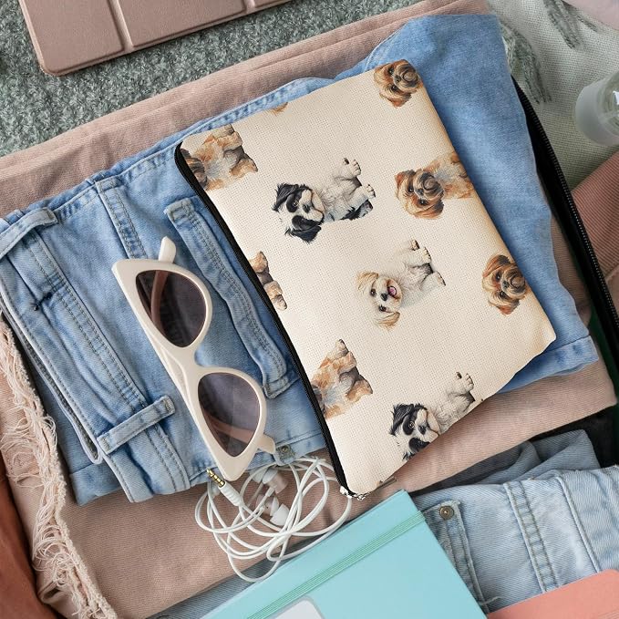 Shih Tzu Dog Makeup Bag, Shih Tzu Lovers Gifts Cosmetic Bag for Women, Dog Mom Lovers Owner Gifts for Women Christmas, Pet Lover Gift Zipper Travel Makeup Pouch for Purse