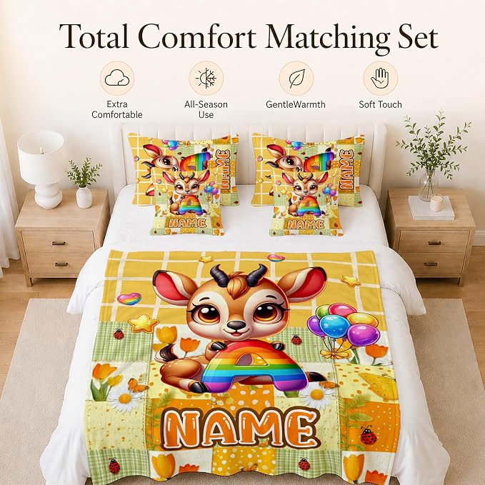 Blanket for Girls Custom Deer Throws, Personalized Animal Blanket for Kids | Custom Monogram Present, Multiple Sizes, Bed Blanket, Easy Care, Sofa Throw