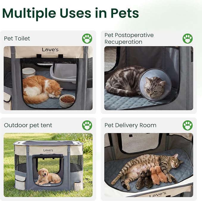 Love's cabin Dog Playpen Cat Puppy Pen, Portable Playpens for Pet Indoor/Outdoor Travel Camping, Foldable Kennel Tent Crate for Rabbits & Small Animals with Carrying Case (Gray Green with Pad, Small)
