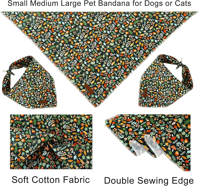 Fall Dog Bandana, UP URARA PUP Puppy Bandana for Small,Medium Dog, Comfortable Cotton Triangle Bid Scarf Dog, Pet Kerchief for Girl Boy Dogs or Cats, Fancy Fall Classic Dog Bid Scarf