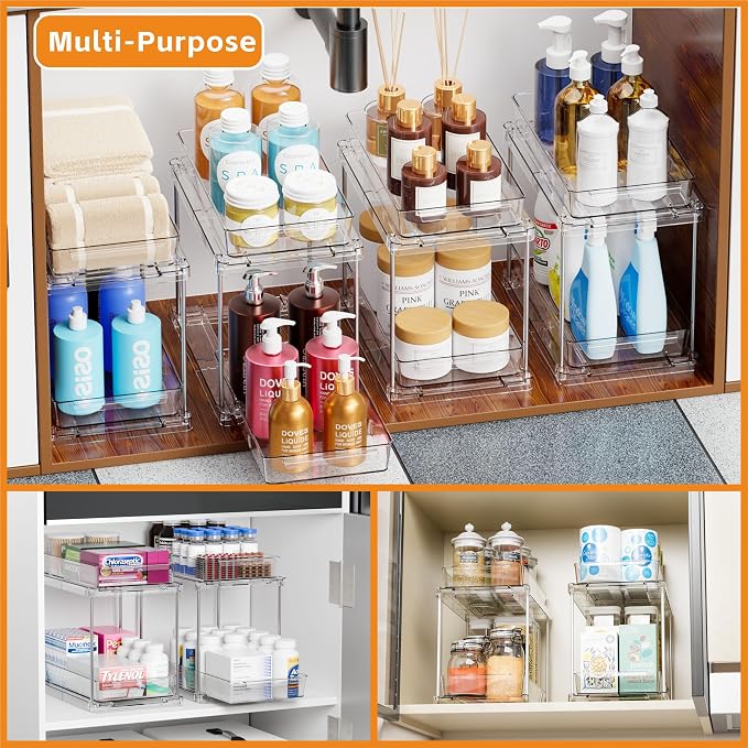 2 Pack 2 Tier Pull Out Drawers for Medicine Cabinet Organizer,Bathroom Under Cabinet Storage,12.1″ Deep Pantry and Medicine Shelf Organizer for Toiletry Product,Vitamin Bottle and Supplement