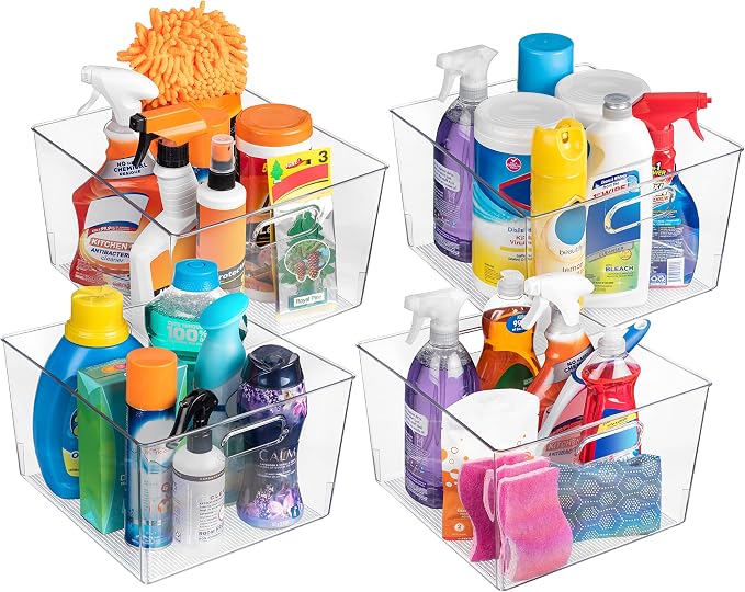ClearSpace Clear Plastic Storage Bins for Kitchen, Fridge, Pantry, 4 Pack | Pantry storage bin for organizing food items, kitchen essentials, and refrigerator storage