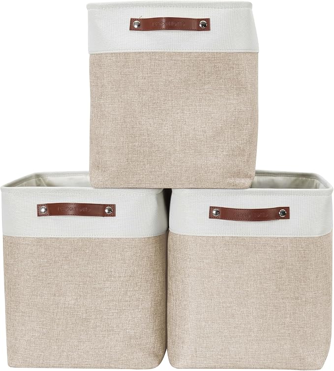 DECOMOMO Extra Large Storage Baskets, 54.5L Fabric Storage Bins 3 Pack | XXXL Storage Baskets for Shelves, Linen Closet Organizers (Beige & White, 17" x 13" x 15")