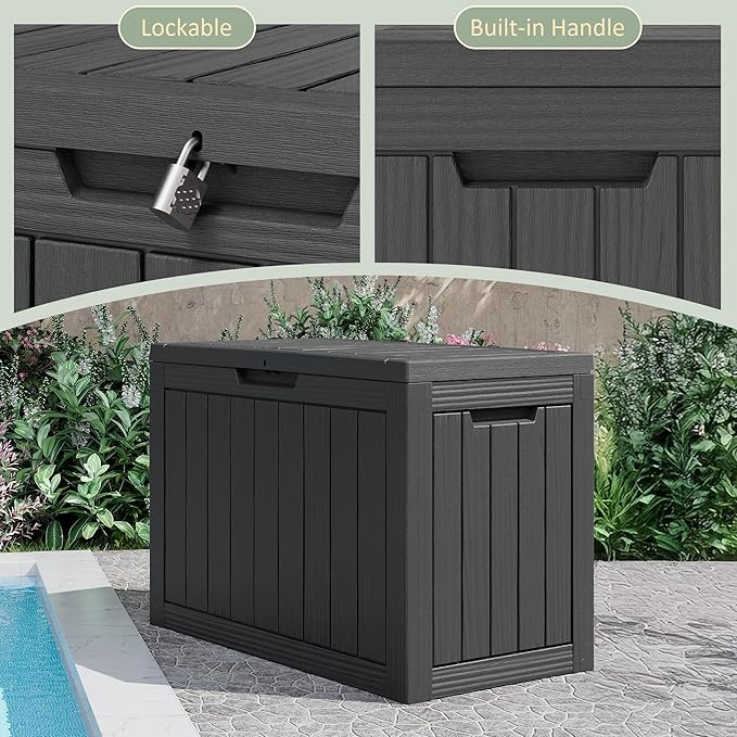 50 Gallon Outdoor Storage Box, All-Weather Resin Deck Box Outdoor Waterproof with Lockable Lid for Patio Cushions, Package Deliveries, Garden Tools, Pool Supplies, Grey
