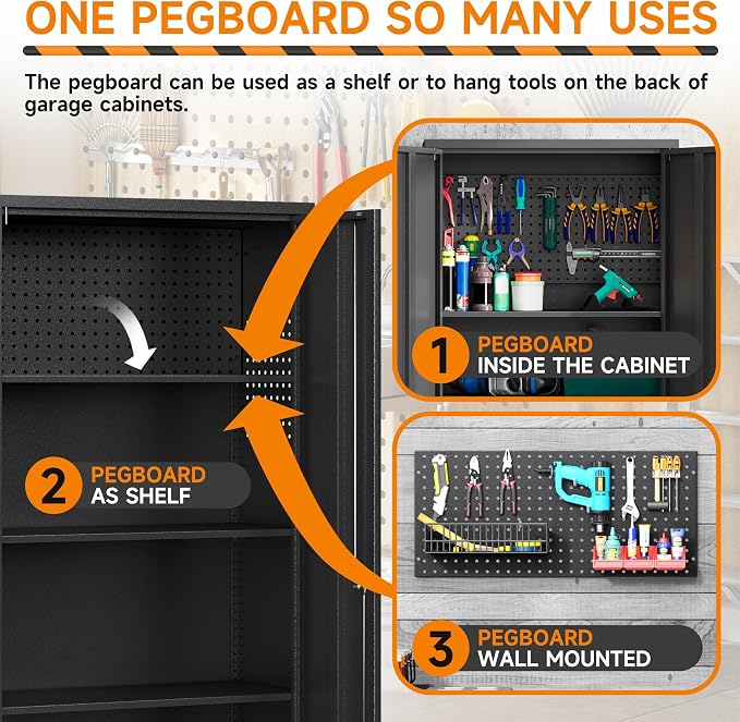 71''H Garage Storage Cabinet, Meatl Storage Cabinet with Lock | Tool Storage Cabinet, Steel Tool Cabinet with 2 Doors and Shelves for Garage, Warehouse, Assembly Required, Black