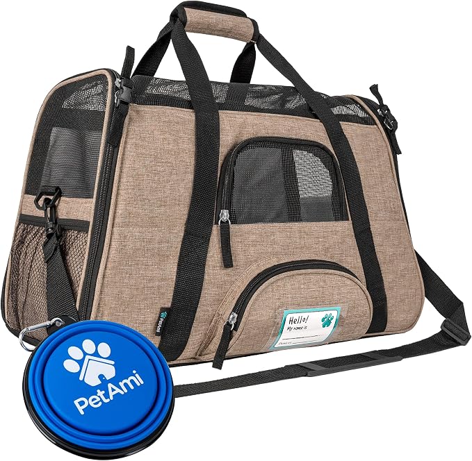 PetAmi Airline Approved Pet Carrier Cats & Small Dogs, Small Heather Taupe | Soft Sided TSA Travel Bag, Sherpa Bed, Breathable Mesh Ventilation, Collapsible Bowl, Fits Under Seat, Up to 18 lbs