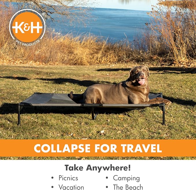 K&H Outdoor Elevated Dog Bed, Cooling Raised Dog Bed, Charcoal, Jumbo | Pet Cot for Extra-Large & Giant Pets, Breathable Mesh Center Hammock Design, Indoor/Outdoor Washable Cover, 56x38in