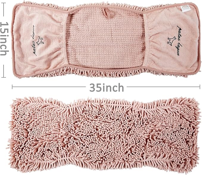 Patas Lague 2 Pack Absorbent Dog Towel for Drying Dogs Large, 35''x15'' Extra Large Microfiber Quick Drying Pet Bath Towel with Hand Pockets, Machine Washable Pet Shammy Blue Pink