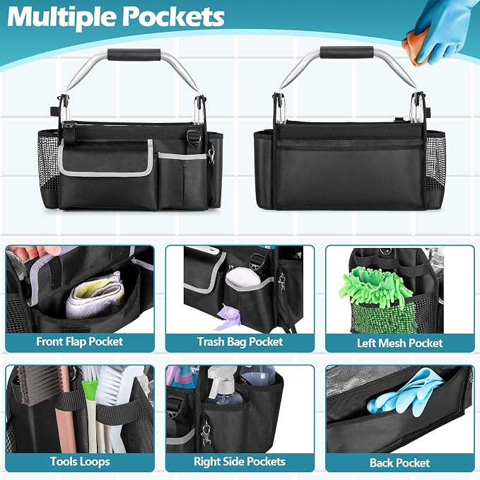 HODRANT Wearable Cleaning Caddy Organizer with Divider & Support Pad | Cleaning Supplies Bag with Handle & Detachable Shoulder Strap, Housekeeping Storage Box with Multi Pockets, Bag Only