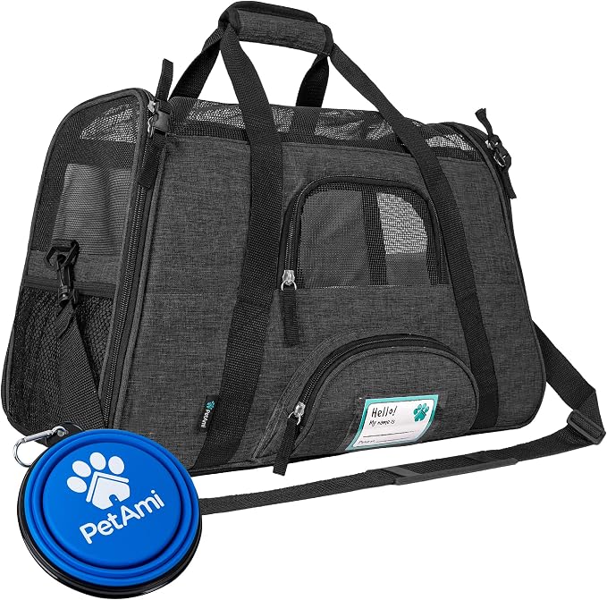 PetAmi Airline Approved Pet Carrier Cats Small Dogs, Large Heather Charcoal | Soft Sided TSA Travel Bag, Sherpa Bed, Breathable Mesh Ventilation, Collapsible Bowl, Fits Under Seat, Up to 18 lbs